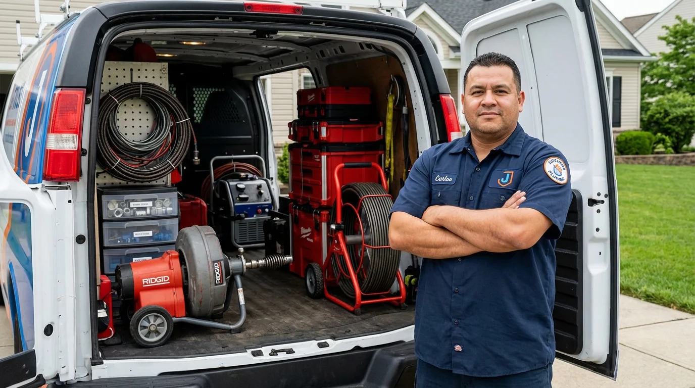 Professional drain cleaning equipment and Johns Plumbing LLC plumber in Dunellen