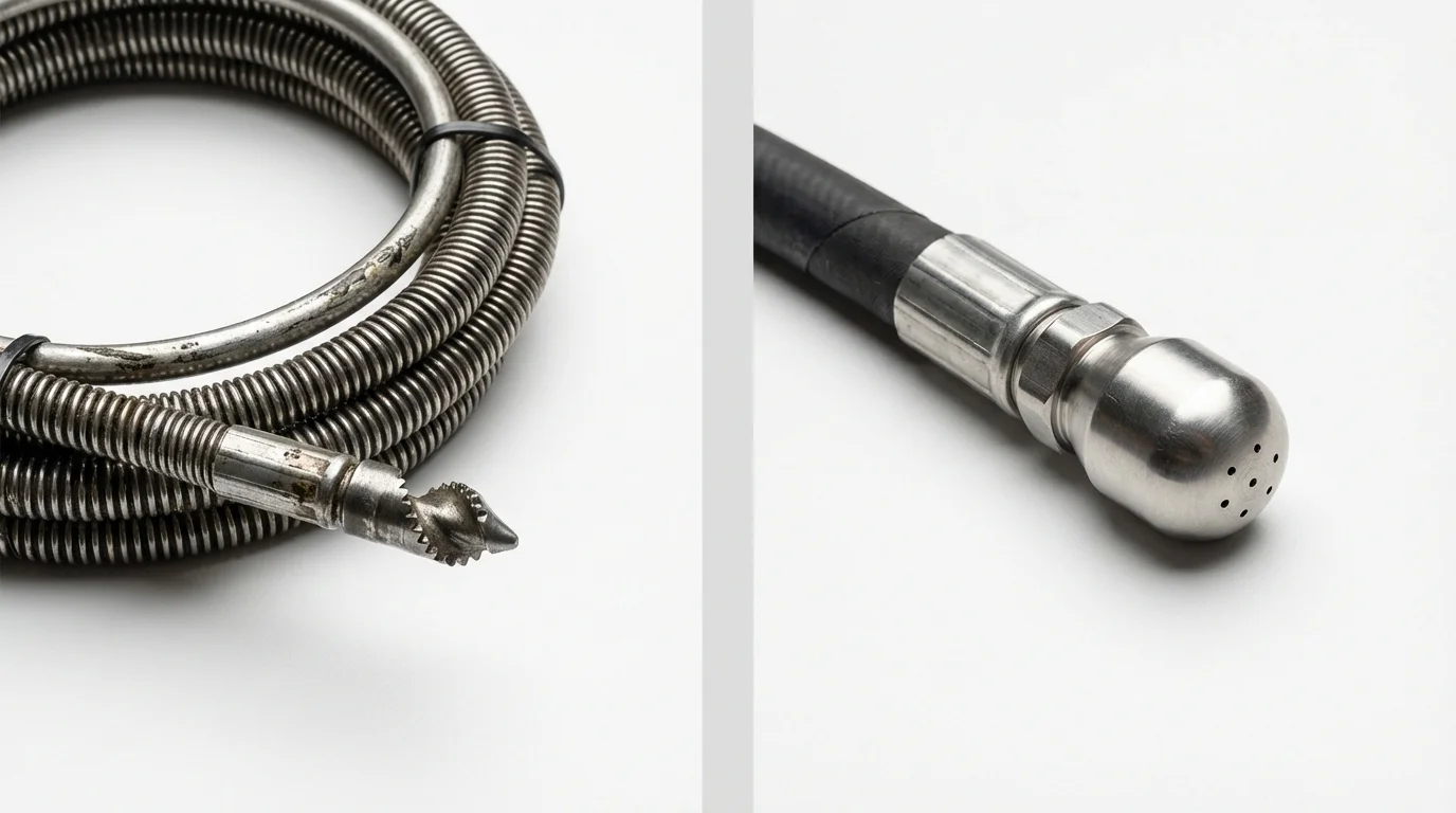 Drain snake cable and hydro jetting nozzle used for drain cleaning in Dunellen, NJ