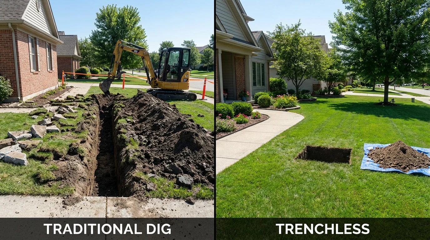 Trenchless sewer repair with minimal yard damage versus traditional excavation in Dunellen, NJ